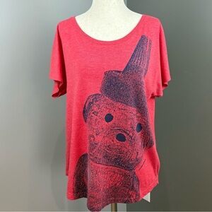 Marushka Honey Bear Scoop Neck Short Sleeve T Shirt Size M Red Blue Handprinted
